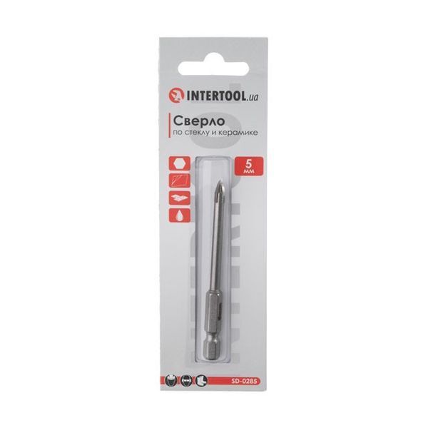 Сверло по стеклу и керамике 5 мм HEX 1/4'' (6.35 mm) INTERTOOL SD-0285 SD-0285 фото