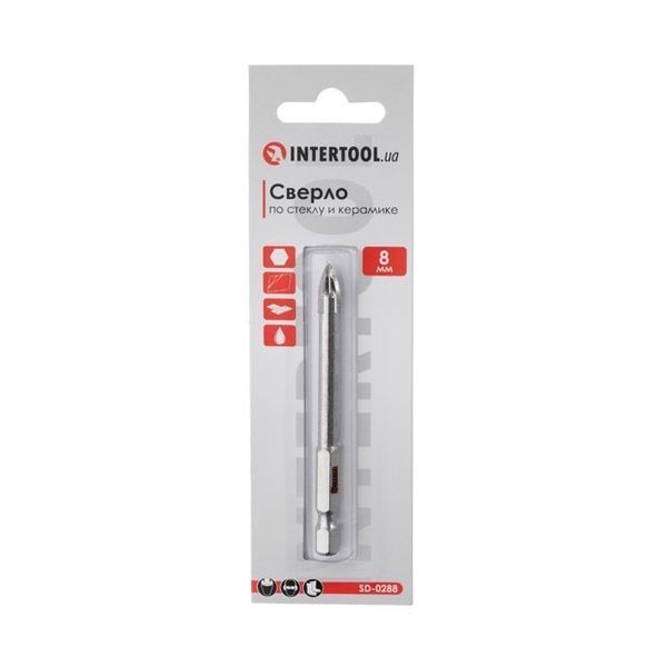 Сверло по стеклу и керамике 8 мм HEX 1/4'' (6.35 mm) INTERTOOL SD-0288 SD-0288 фото