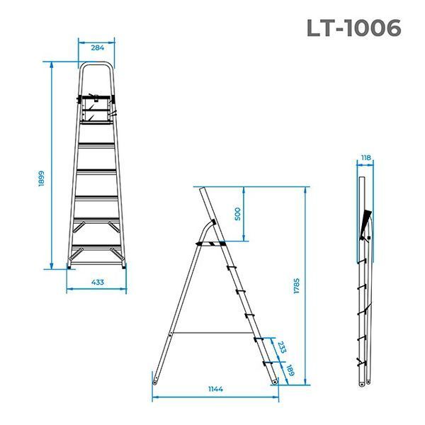 Стрем'янка з алюмінію, 6 сходинок, висота до платформи - 1280 мм INTERTOOL LT-1006 LT-1006 фото
