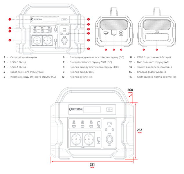 Станция зарядная портативная INTERTOOL WT-7002 (1.2 кВт, 1120 Втг, LiFeP04) WT-7002 фото