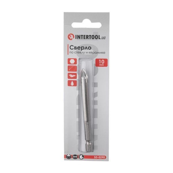 Сверло по стеклу и керамике 10 мм HEX 1/4'' (6.35 mm) INTERTOOL SD-0290 SD-0290 фото