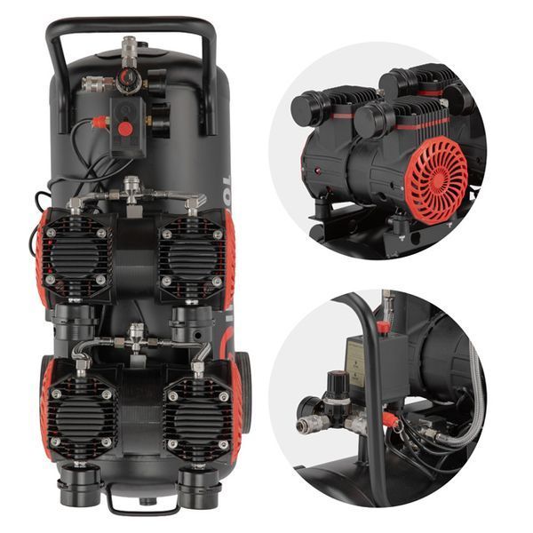 Компресор безмасляний 50 л INTERTOOL PT-0038 2х1.5 кВт, 220 В, 8aтм, 500 л/хвил, 2800 об/хв 4 циліндра PT-0038 фото