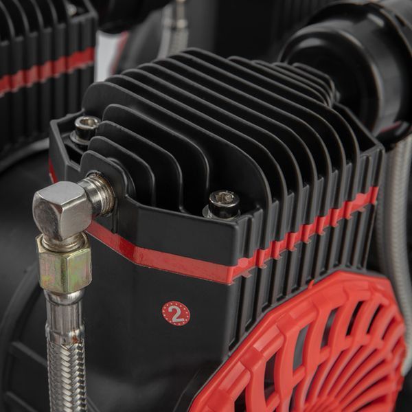 Компресор безмасляний 50 л INTERTOOL PT-0038 2х1.5 кВт, 220 В, 8aтм, 500 л/хвил, 2800 об/хв 4 циліндра PT-0038 фото