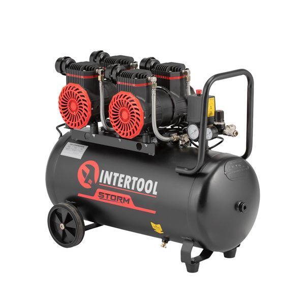 Компресор безмасляний 50 л INTERTOOL PT-0038 2х1.5 кВт, 220 В, 8aтм, 500 л/хвил, 2800 об/хв 4 циліндра PT-0038 фото
