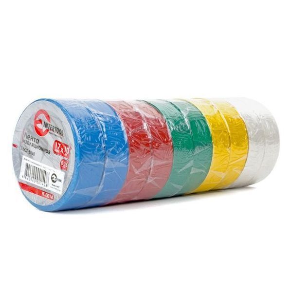 Стрічка ізоляційна, 17 мм * 10 м * 0,15 мм, кольорова (уп. 10 шт) INTERTOOL IT-0014 IT-0014 фото