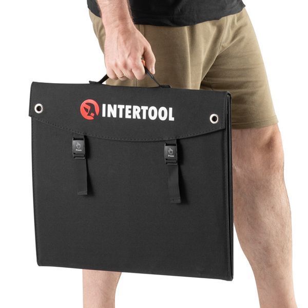 Солнечная монокристаллическая панель с ламинированным стеклом INTERTOOL PS-0004 200Вт, портативная мобильная солнечная батарея для дома, дачи, кемпинга, авто, зарядки аккумуляторов и автономного электроснабжения PS-0004 фото