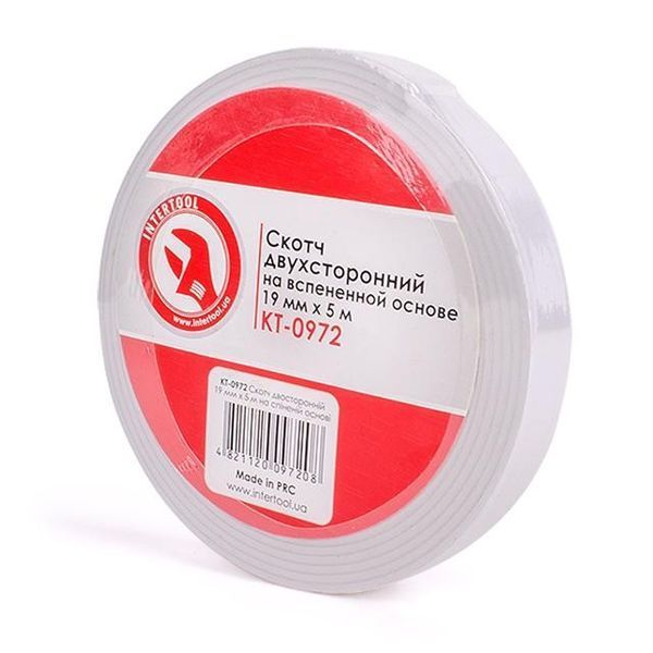 Скотч двосторонній 19 мм * 5 м на спіненій&nbsp;основі INTERTOOL KT-0972 KT-0972 фото