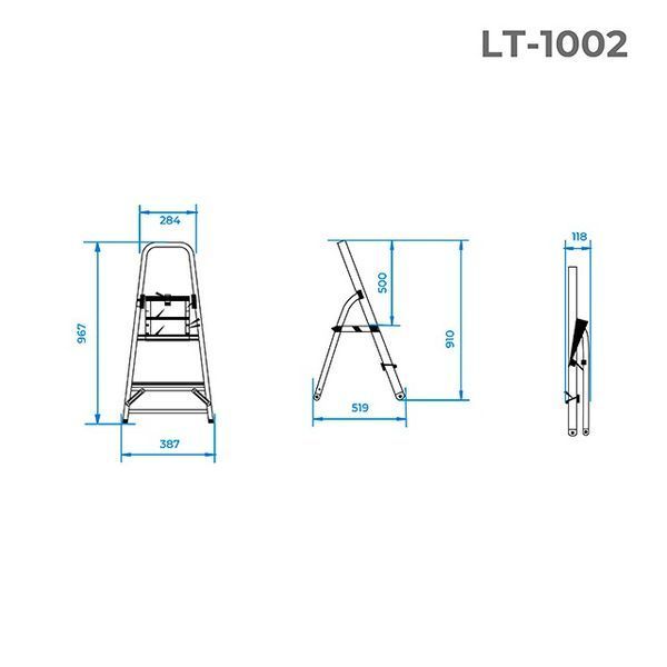 Стрем'янка з алюмінію, 2 сходинки, висота до платформи - 410 мм INTERTOOL LT-1002 LT-1002 фото