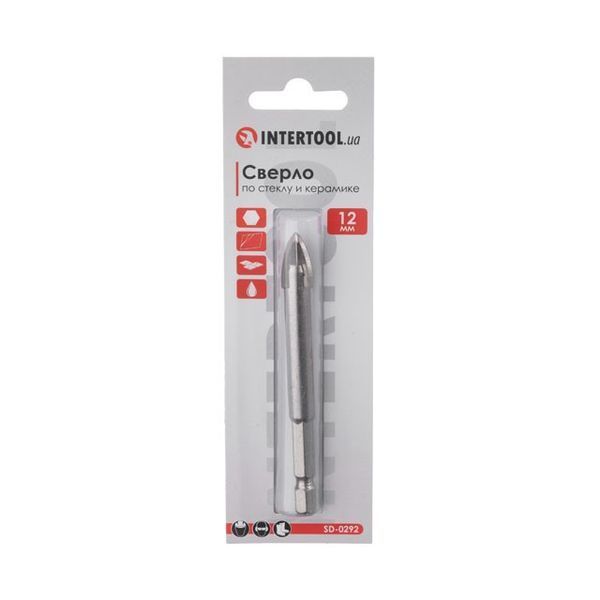 Сверло по стеклу и керамике 12 мм HEX 1/4'' (6.35 mm) INTERTOOL SD-0292 SD-0292 фото