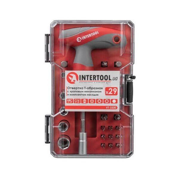 Отвертка Т-образная с храповым механизмом и комплектом насадок 29 ед. INTERTOOL VT-3330 VT-3330 фото