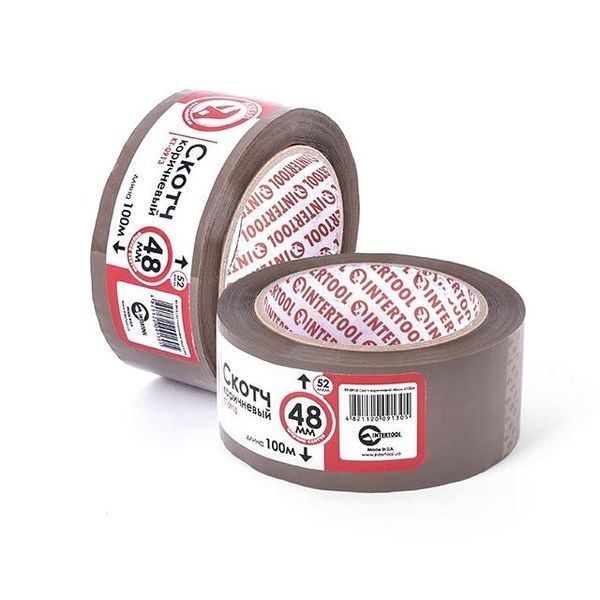 Скотч коричневый 48 мм * 100м * 52 мкм INTERTOOL KT-0913 KT-0913 фото