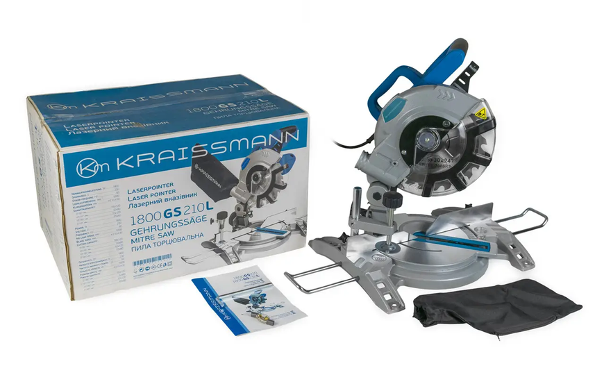 Пила торцювальна KRAISSMANN 1800 GS 210L (диск 210х30мм, 5000 об.хв, лазерний вказівник) 1800 GS 210L фото