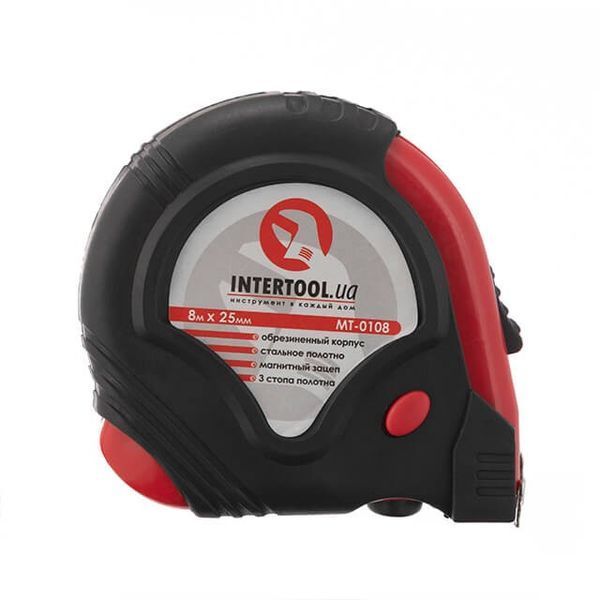 Рулетка з металевим полотном 8 м *&nbsp;25 мм, три стопори&nbsp;полотна INTERTOOL MT-0108 MT-0108 фото