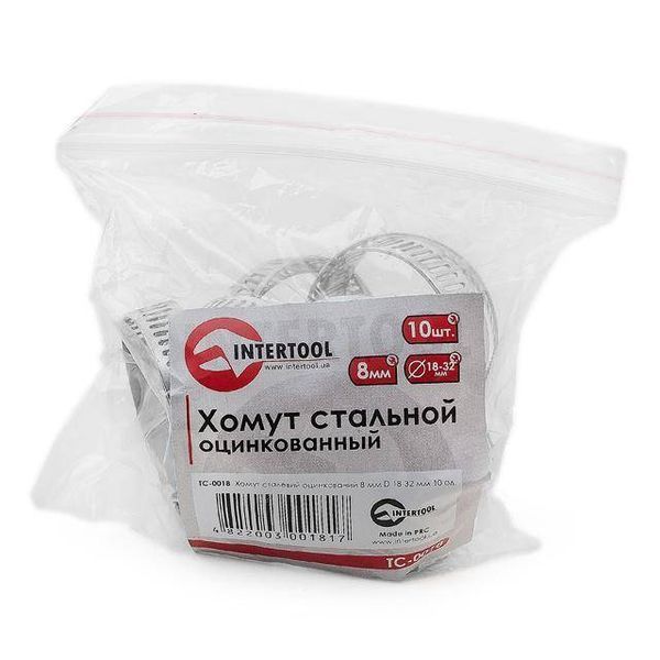 Хомут сталевий оцинкований 8 мм, D - 18-32 мм INTERTOOL TC-0018 TC-0018 фото