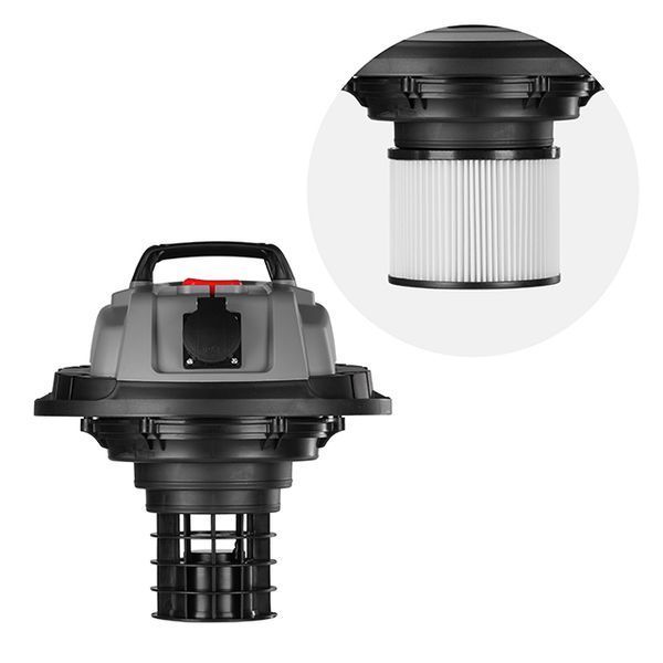 Пилосос будівельний INTERTOOL DT-1030, 1,4 кВт, >17 кПа, бак 30 л нержавіюча сталь 410, розетка, HEPA фільтр, шланг 3 м DT-1030 фото