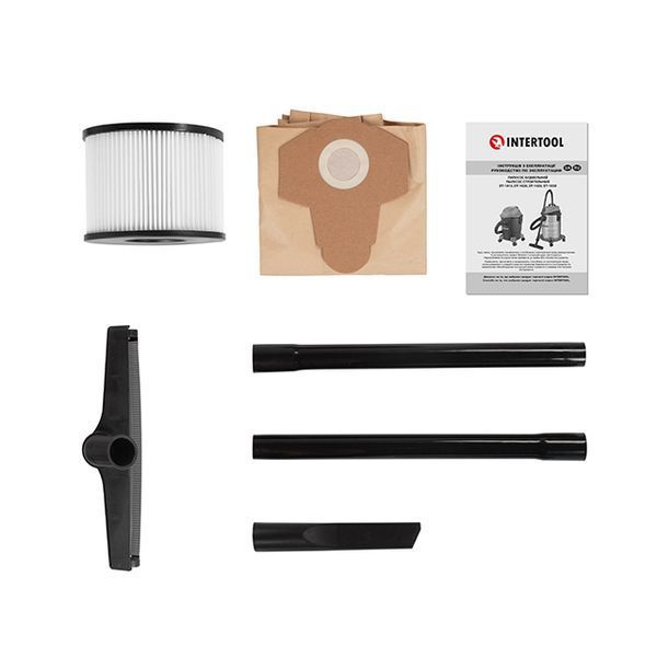 Пилосос будівельний INTERTOOL DT-1030, 1,4 кВт, >17 кПа, бак 30 л нержавіюча сталь 410, розетка, HEPA фільтр, шланг 3 м DT-1030 фото
