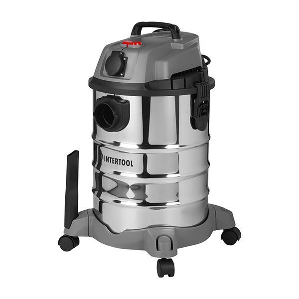 Пилосос будівельний INTERTOOL DT-1030, 1,4 кВт, >17 кПа, бак 30 л нержавіюча сталь 410, розетка, HEPA фільтр, шланг 3 м DT-1030 фото