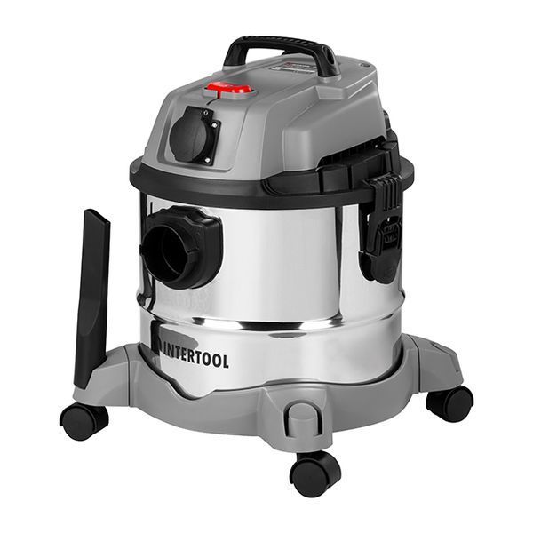 Пилосос будівельний INTERTOOL DT-1025, 1,4 кВт, >17 кПа, бак 20 л нержавіюча сталь 410, розетка, HEPA фільтр, шланг 3 м DT-1025 фото