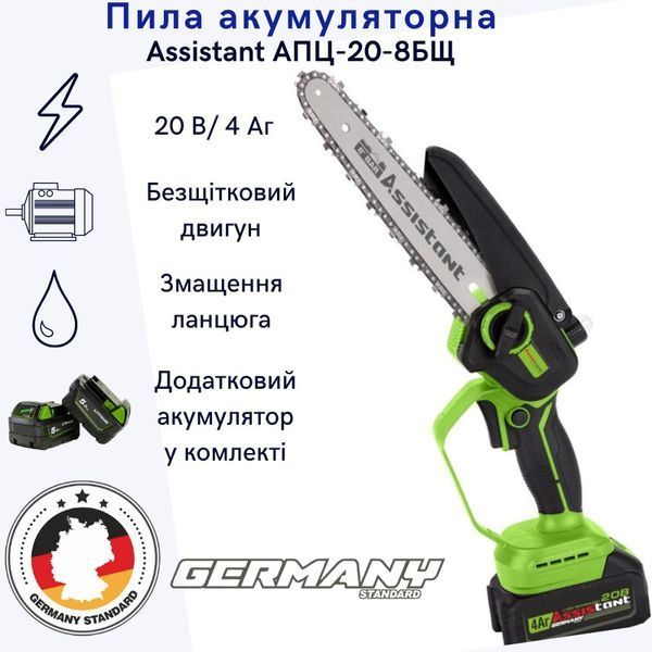 Акумуляторна міні ланцюгова пила Assistant АПЦ-20-8 БЩ(Безщітковий двигун, 2 акумулятори) АПЦ-20-8 БЩ фото