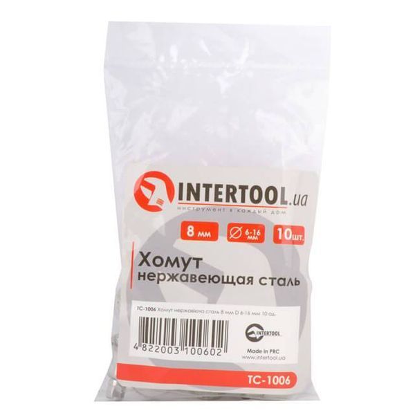 Хомут нержавійна&nbsp;сталь 8 мм, D - 6-16 мм INTERTOOL TC-1006 TC-1006 фото