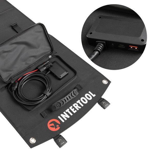 Солнечная монокристаллическая панель с ламинированным стеклом INTERTOOL PS-0003 100Вт, портативная мобильная солнечная батарея для дома, дачи, кемпинга, авто, зарядки аккумуляторов и автономного электроснабжения PS-0003 фото