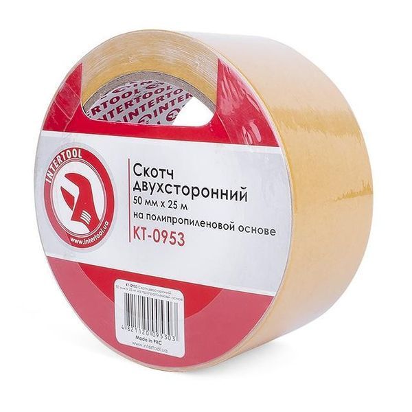 Скотч двосторонній 50 мм * 25 м на поліпропіленовій основі INTERTOOL KT-0953 KT-0953 фото