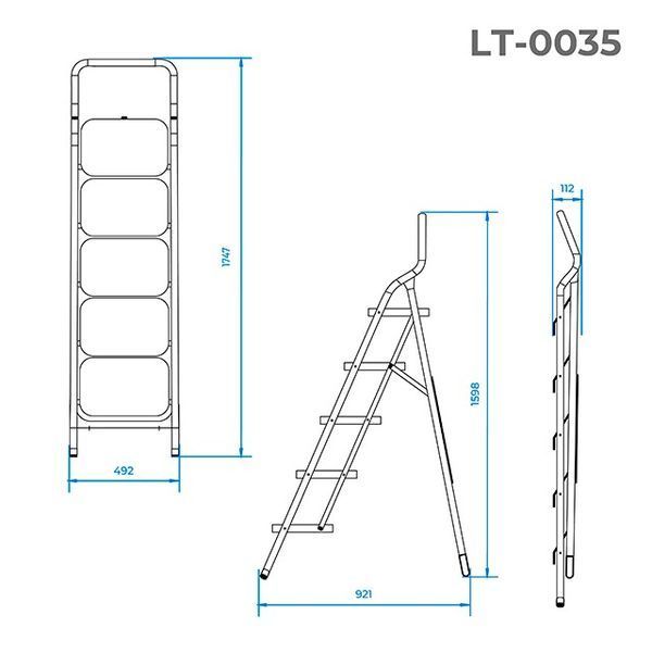 Стрем'янка сталева, 5 сходів, 380*260 мм, висота - 1625 мм INTERTOOL LT-0035 LT-0035 фото