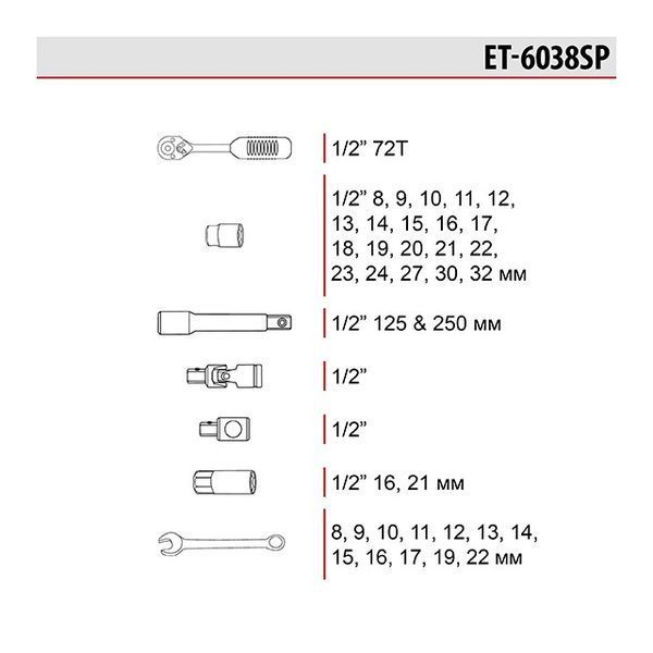 Набор инструментов 38 ед. 1/2" INTERTOOL ET-6038SP ET-6038SP фото