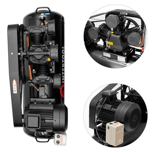 Компрессор 200 л, 7,5 кВт, 380 В, 10 атм, 1050 л/мин., 3 цилиндра INTERTOOL PT-0040 PT-0040 фото