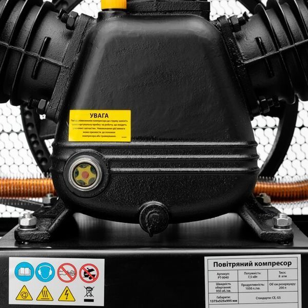 Компрессор 200 л, 7,5 кВт, 380 В, 10 атм, 1050 л/мин., 3 цилиндра INTERTOOL PT-0040 PT-0040 фото