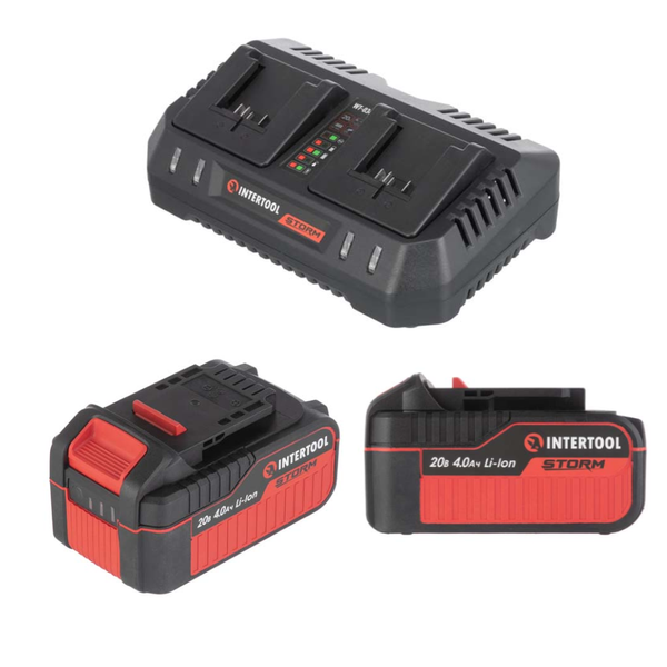 Триммер аккумуляторный с бесщеточным двигателем INTERTOOL WT-9213 (40 В (2х20 В), 2 аккумулятора 4 Ач, зарядное устройство 4.0+4.0 А, 6000 об/мин, катушка + 3-х зубчатый нож) WT-9213 фото